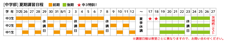 弘道学館夏期講習カレンダー