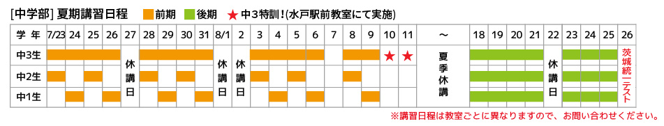 弘道学館夏期講習 中学部カレンダー