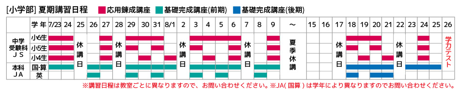 弘道学館小学部JS夏期講習カレンダー